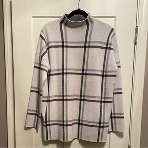 MAX STUDIO IVORY WITH BLACK & GREY FUNNEL NECK SWEATER, SIZE X-LARGE